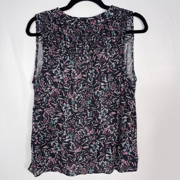 Evereve Roan + Ryan XS Black Pink Arlo Smocked Sleeveless Top Floral Print Vneck - Picture 2 of 9